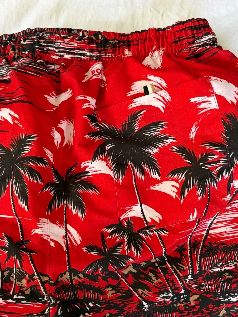 Boss Red Springfish Palm-Print Swim Trunks